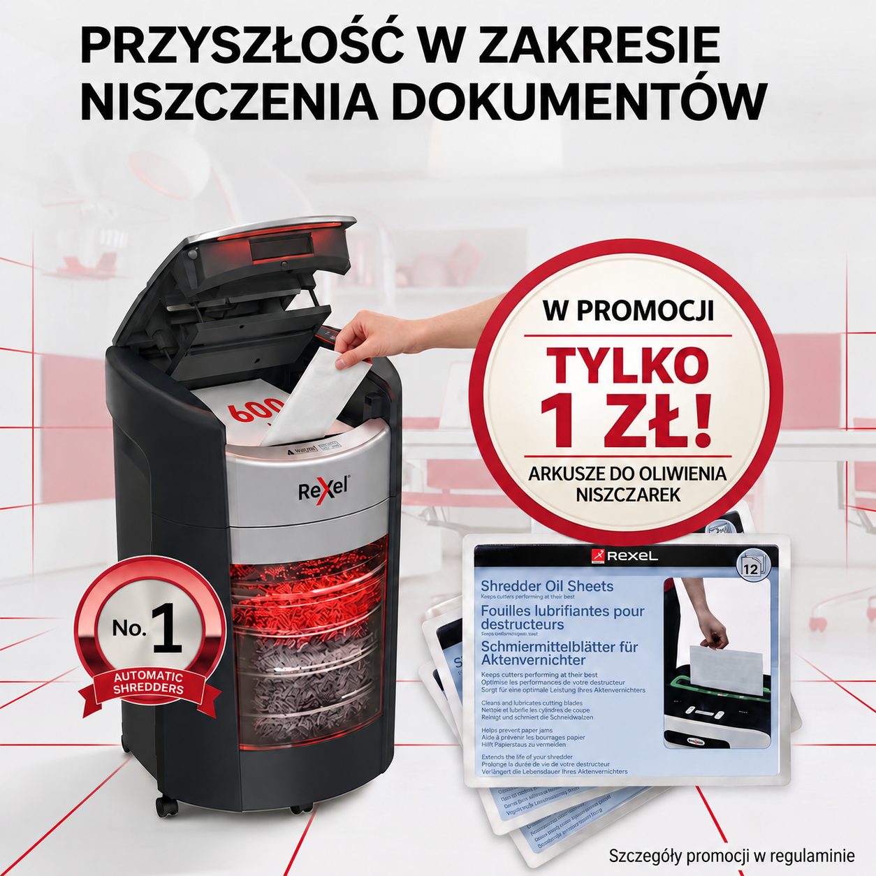 Arkusze do oliwienia za 1 zł do niszczarki Rexel